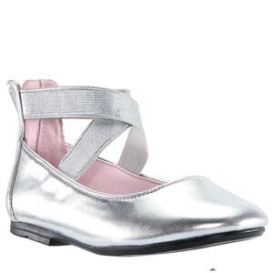 Nina Girls Marissa Cross Strap Flat Ballet Flat Shoes Casual Dance Silver Size 1